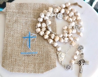 Stone rosary, Medjugorje rosary,Medjugorje rocks rosary,St Benedict cross,rosary with soil from Apparition Hill,Queen of Peace rosary beads