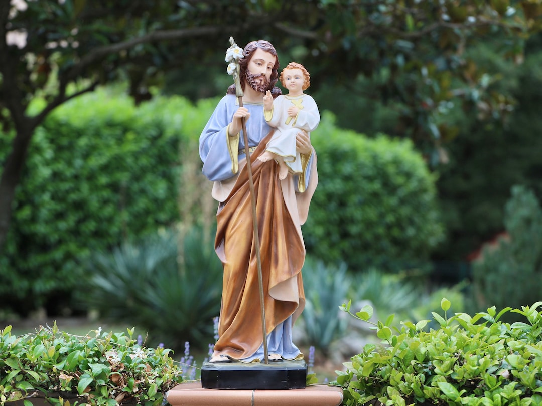 Saint Joseph Statue, St Joseph With Baby Jesus, Casted Marble Powder St