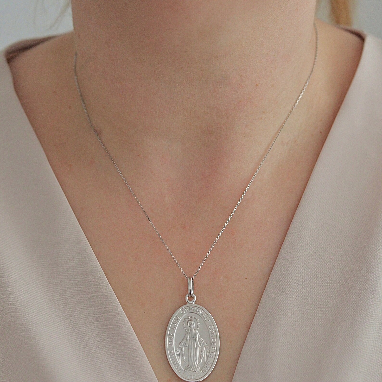 Sterling Silver Miraculous Medal Necklace: Our Lady of Grace Charm - Etsy