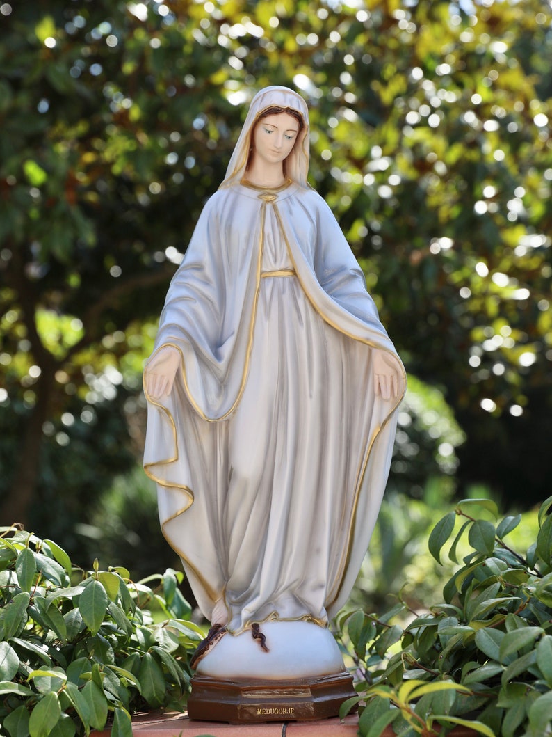 24 Inch Our Lady of Grace Statue: Cast Marble Virgin Mary With Crown - Etsy
