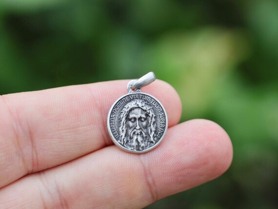 thumbnail image 2 of 925 Sterling Silver Holy Face Medal – Italian Art Charm, 1 Inch, No Stone, I G J 2 of 6