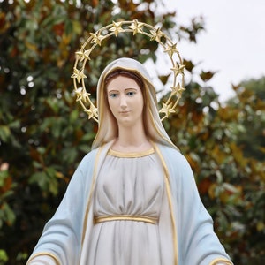 31 Inch Our Lady of Grace Statue: Blue Virgin Mary, Marble Powder