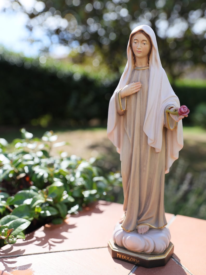 Queen of Peace Statueour Lady of Medjugorje Statue Wooden Etsy