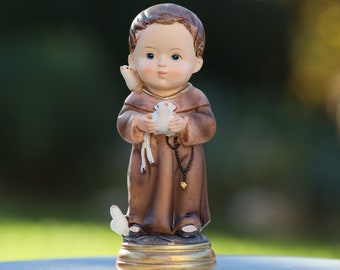 Estatua de San Francisco de Asís, bebé San Francisco, estatua de la colección del bebé, estatua en miniatura de San Francisco, estatua católica coleccionable