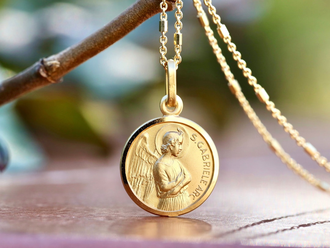 St Gabriel Pendant Sterling Silver Gold Plated Medal Etsy Australia