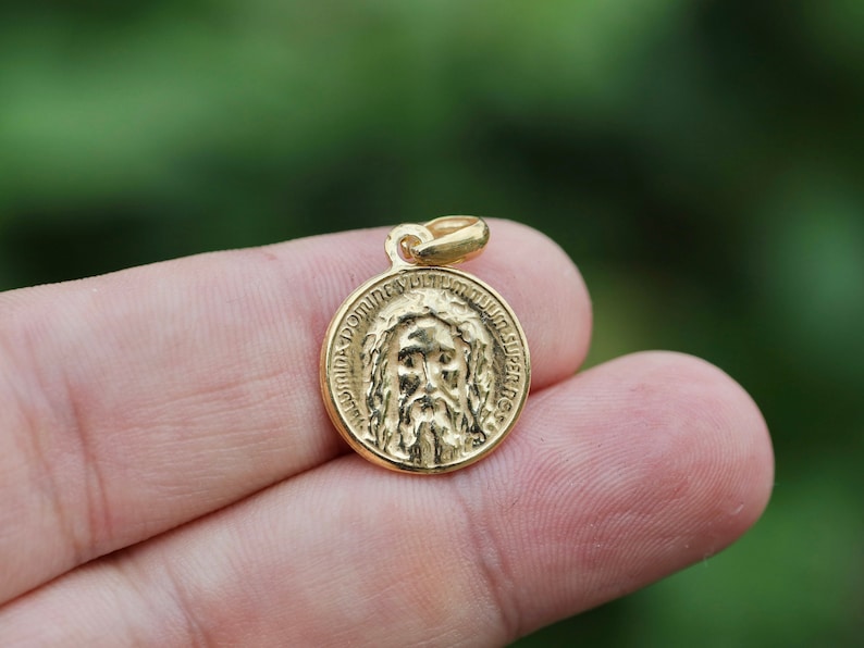 Holy Face medal, Shroud of Turin medal, Sindone medal, Jesus icon medal, sterling silver 925 round medal, Holiest icon relic in Christianity image 1