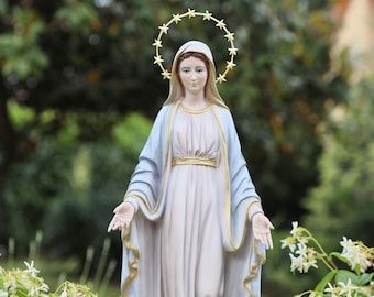 Handbemalte Statue Unserer Lieben Frau der Gnade: Marmorpulver, 50 cm