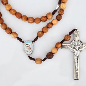 Olive wooden rosary beads with big Saint Benedict cross | handmade rosary with local people in Medjugorje |natural wood genuine rosary beads