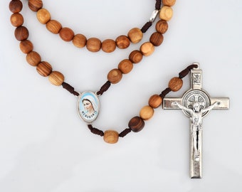 Olive wooden rosary beads with big Saint Benedict cross | handmade rosary with local people in Medjugorje |natural wood genuine rosary beads