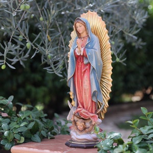 Estatua de Nuestra Señora de Guadalupe, estatua de la Virgen María hecha a mano de 45 cm, estatua de madera tallada a mano, estatua de Nuestra Señora de 18 pulgadas, estatua del altar del hogar