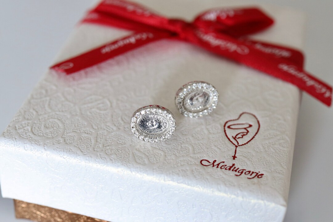 Virgin Mary Miniature Earrings, Sterling Silver 925 Miniature Earrings, Queen of Peace Earrings