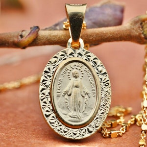 18 k gold plated Miraculous Medal, diamond cut mint medal, sterling silver 925 medal, catholic medal, gift for women, medium size medal