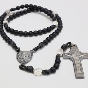 St. Benedict Paracord Rosary for Catholic Men | 3 sacred hearts medal | Rugged St Benedict rosary with different saints