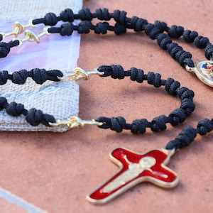 Undoer of Knot’s rosary, Our Lady that Unties Knots rosary beads, gold plated rosary, knotted rosary, handmade rosary, black cord rosary