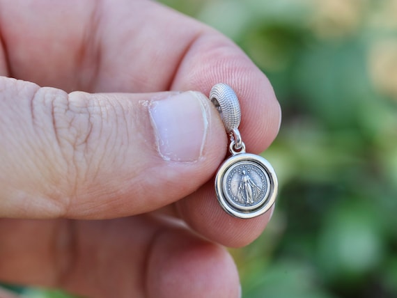 Miraculous Medal charm sterling silver fits Pandora Catholic