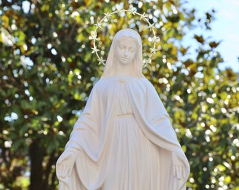 Statue Unserer Lieben Frau der Gnade: 24-Zoll-Marmorpulver-Jungfrau Maria, Innen / Außen