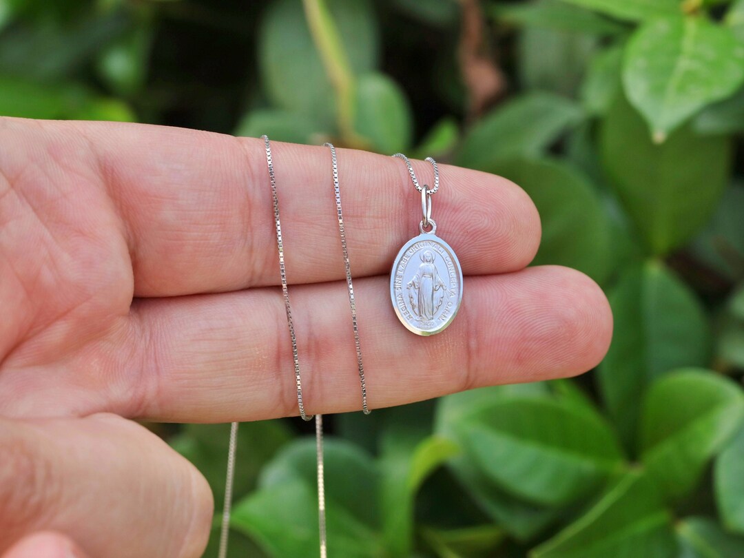 Sterling Silver Miraculous Medal: Oval Our Lady of Grace Pendant - Etsy