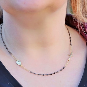 Stunning Catholic Rosary Necklace with 3 Decades, Gold Cross, and Miraculous Medal - Handmade Sterling Silver, woman round rosary necklace