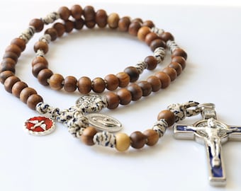Wooden rosary beads, paracord wooden rosary, Saint Benedict cross rosary beads,Holy Spirit, Miraculous Medal, St Michael, warrior rosary