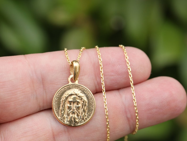 Holy Face medal, Shroud of Turin medal, Sindone medal, Jesus icon medal, sterling silver 925 round medal, Holiest icon relic in Christianity image 3
