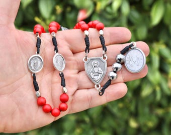 Five Wounds of Jesus Rosary | Acacia Wood Beads 8.5mm | Wounds of Christ Medals | Sorrowful Virgin Mary |Handcrafted Catholic rosary