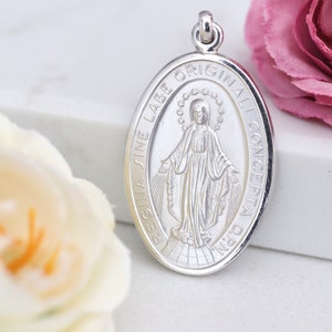 Lumen Mundi Silver Toned Our Lady Of Grace Miraculous Medal Pendant - 1 Inch Oval - View #3