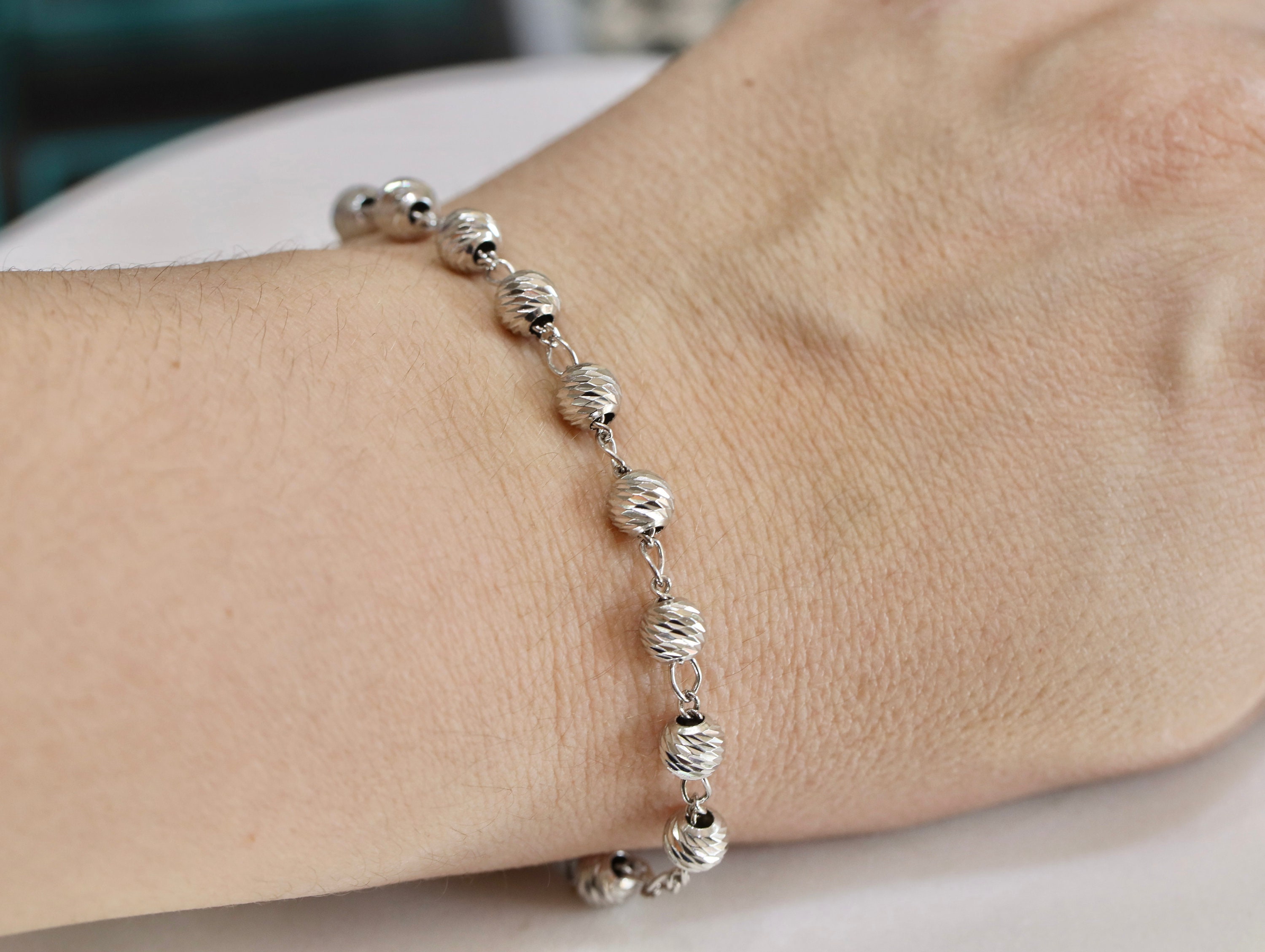 Sterling Silver Rosary Bracelet Rosary for Women Diamond Cut