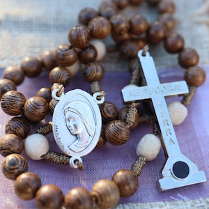Medjugorje wood rosary, handmade wooden rosary, rosary with soil from Medjugorje, Medjugorje Cross Mountain rosary, Krizevac cross rosary
