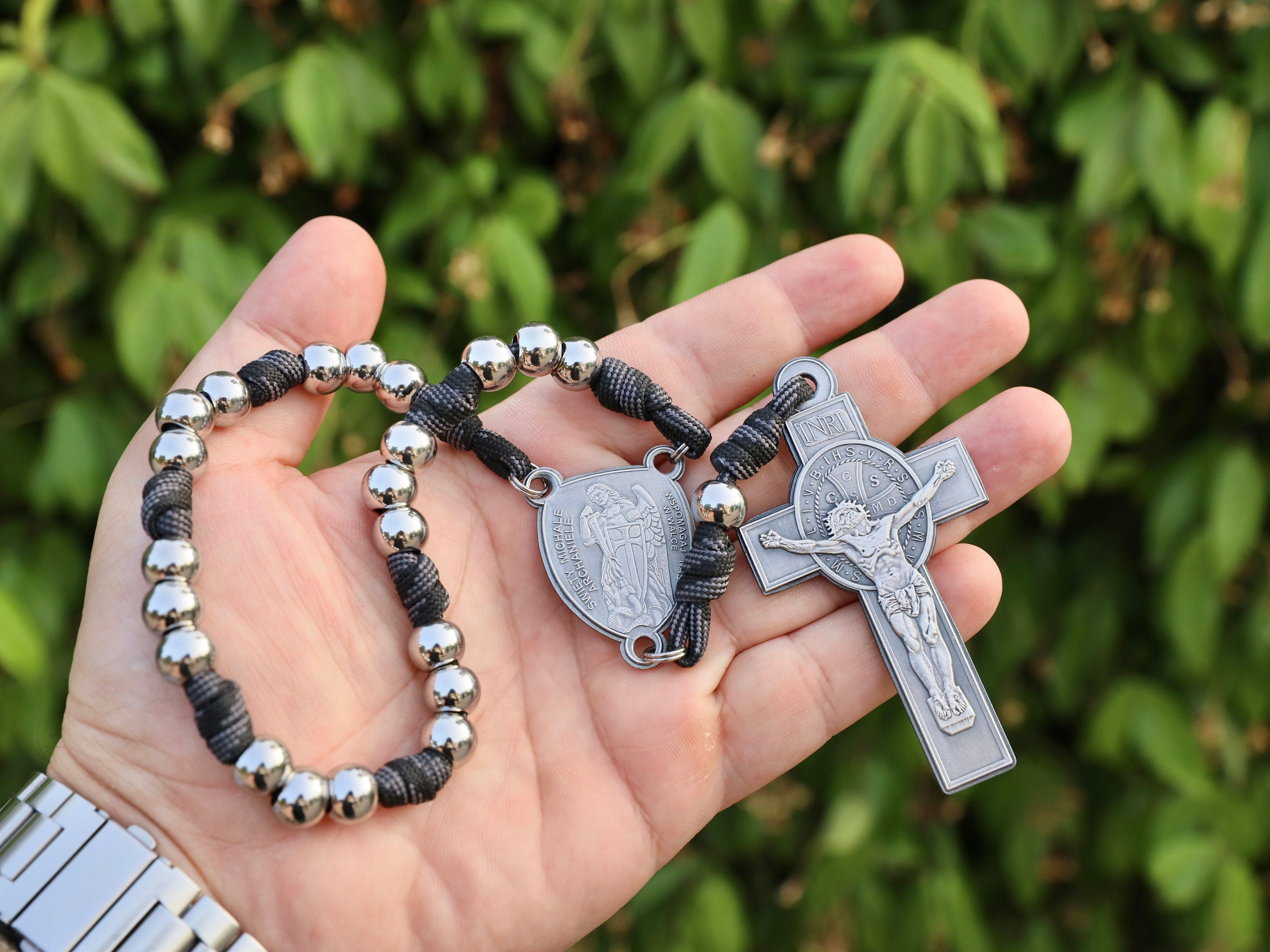 Paracord Peace Chaplet Rosary: Stainless Steel St. Benedict