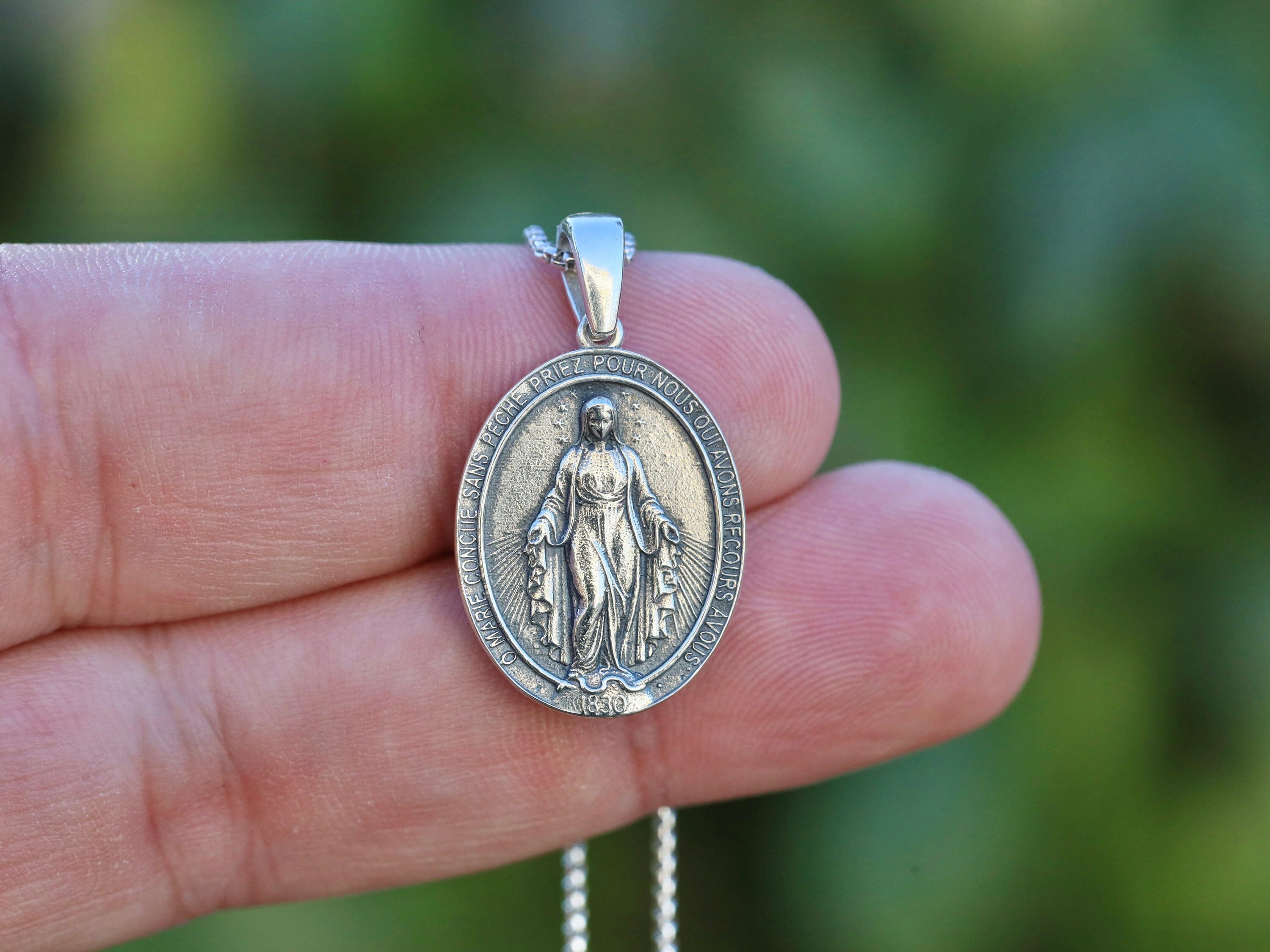 Gold Statement Necklace 925 Sterling Silver Miraculous Medal
