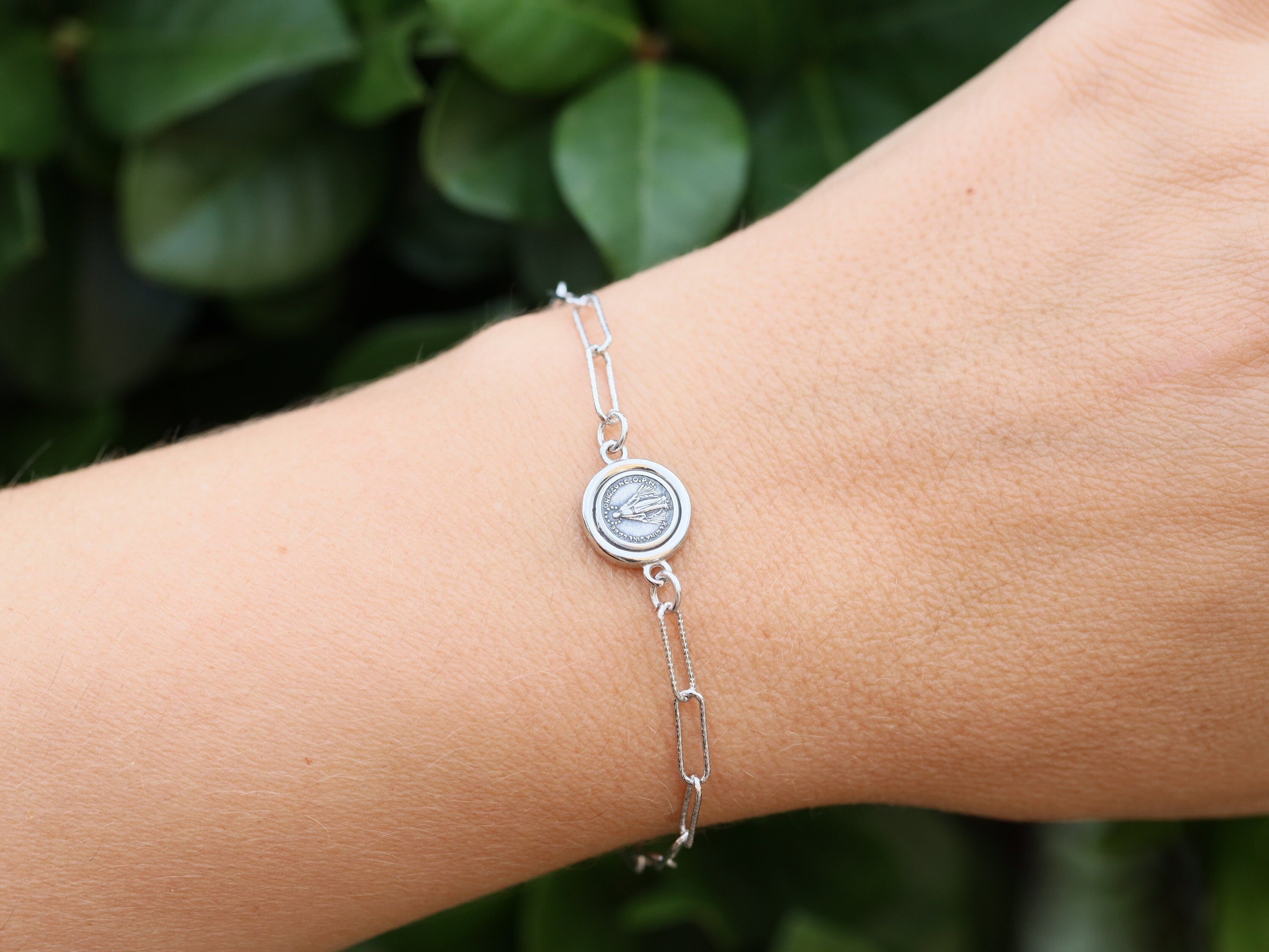 Sterling Silver Miraculous Medal Bracelet: Our Lady of Grace, Catholic Jewelry