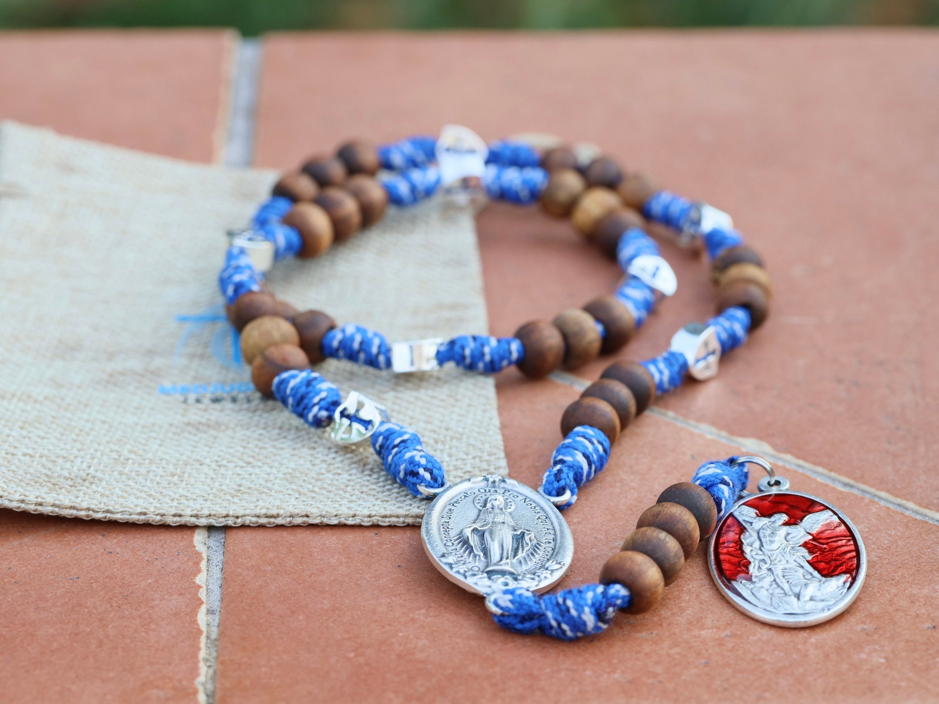St Michael Rosary: Wooden Beads, Paracord, Miraculous Medal