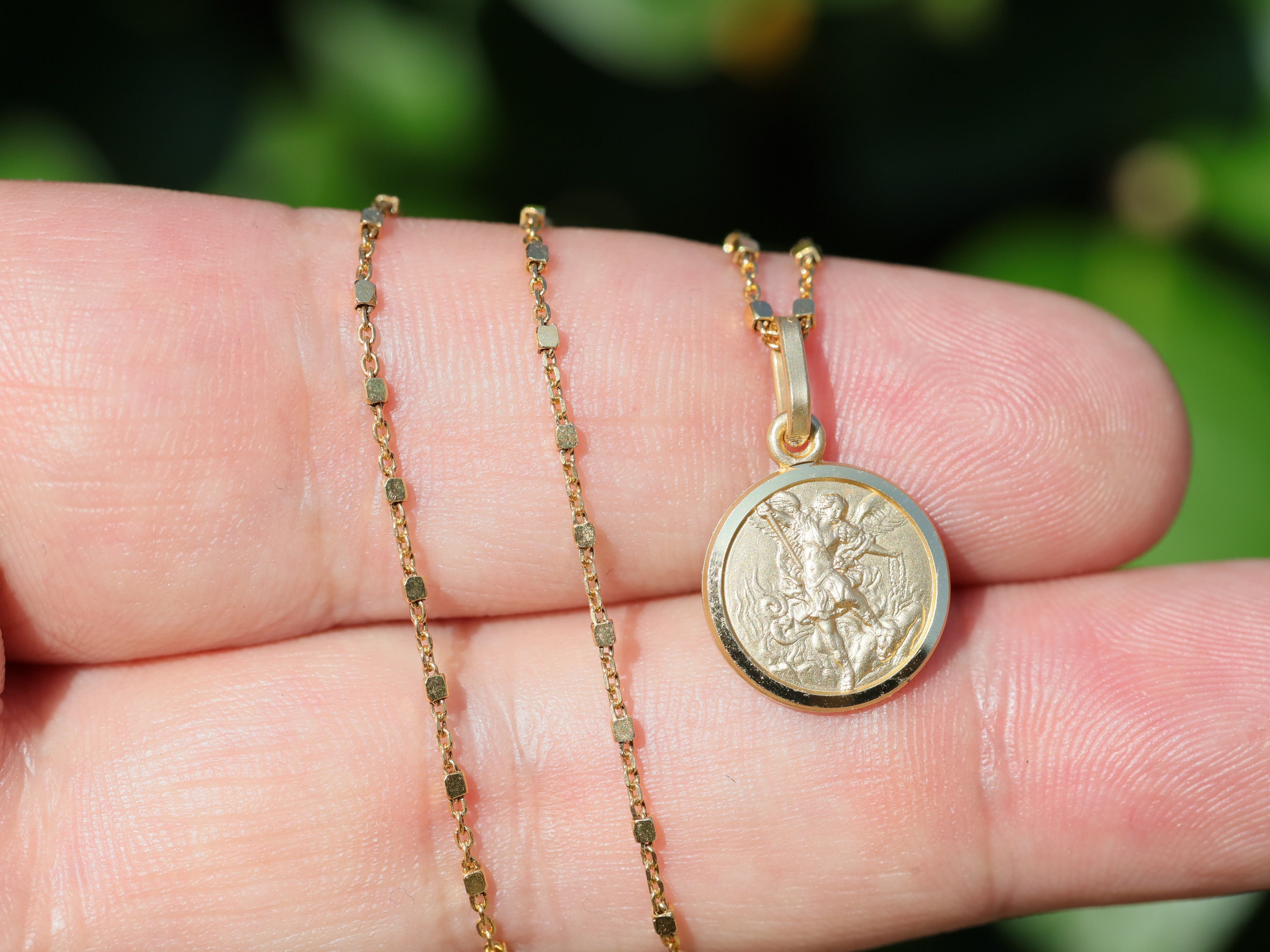 Small St Michael medal,miniature 18 k gold plated over sterling silver 925 medal,dainty pendant for teenage kids, 11 mm St Michael charm