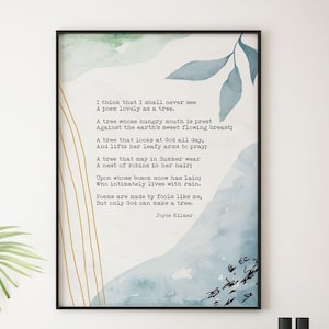 Joyce Kilmer Trees Poem Print • Illustrated Nature Poetry Wall Art • God and Nature Quote Poster • Tree Poem Gift for Home or Office