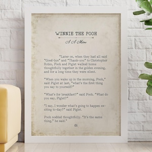 Winnie the Pooh Quote Print A A Milne Breakfast and Friendship Literary Wall Art Vintage Book Page Style Nursery Poster