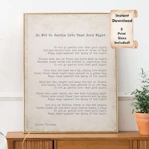 Dylan Thomas Do Not Go Gentle Into That Good Night Poem Print Vintage Background Literary Poetry Digital Download Wall Art