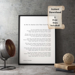 Do Not Go Gentle Into That Good Night Dylan Thomas Poem Printable White Background Literary Quote Digital Art Download