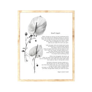 Don’t Quit Poem Print Edgar Albert Guest Inspirational Wall Art Gift, Uplifting Quote Poster Black Or White Background Available