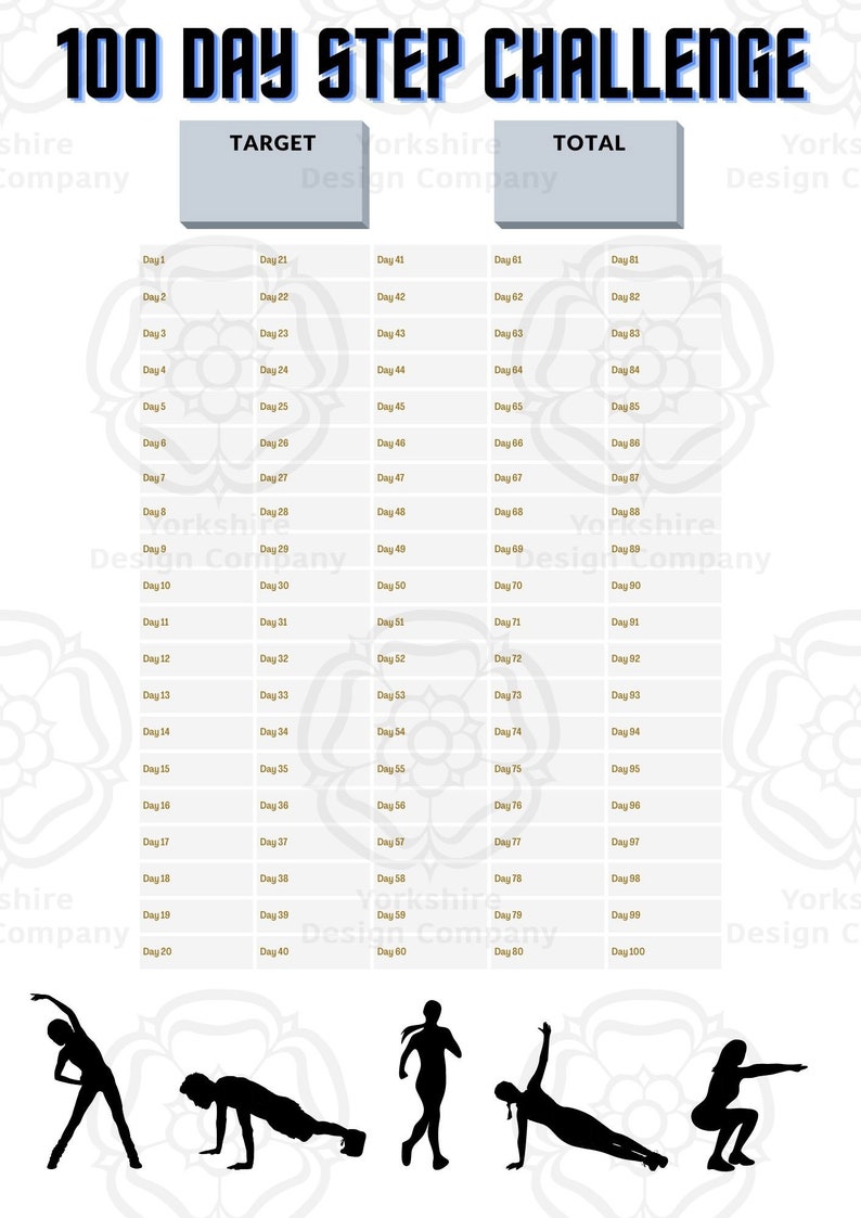 100 Day Step Count Challenge Downloadable A4 File Print at Etsy
