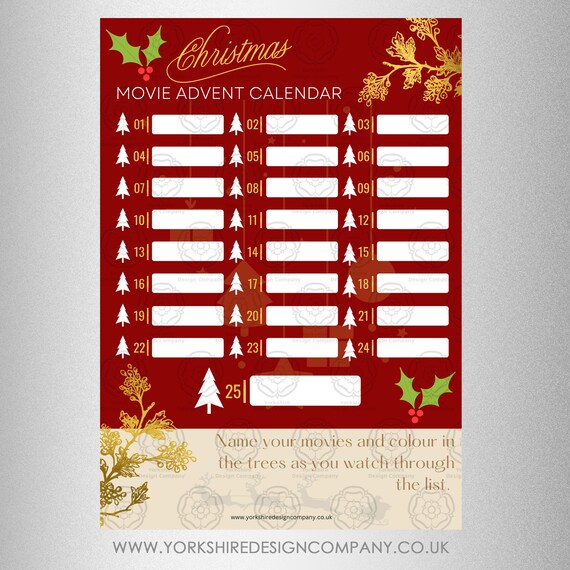 Christmas Movie Advent Calendar Print at Home Etsy UK