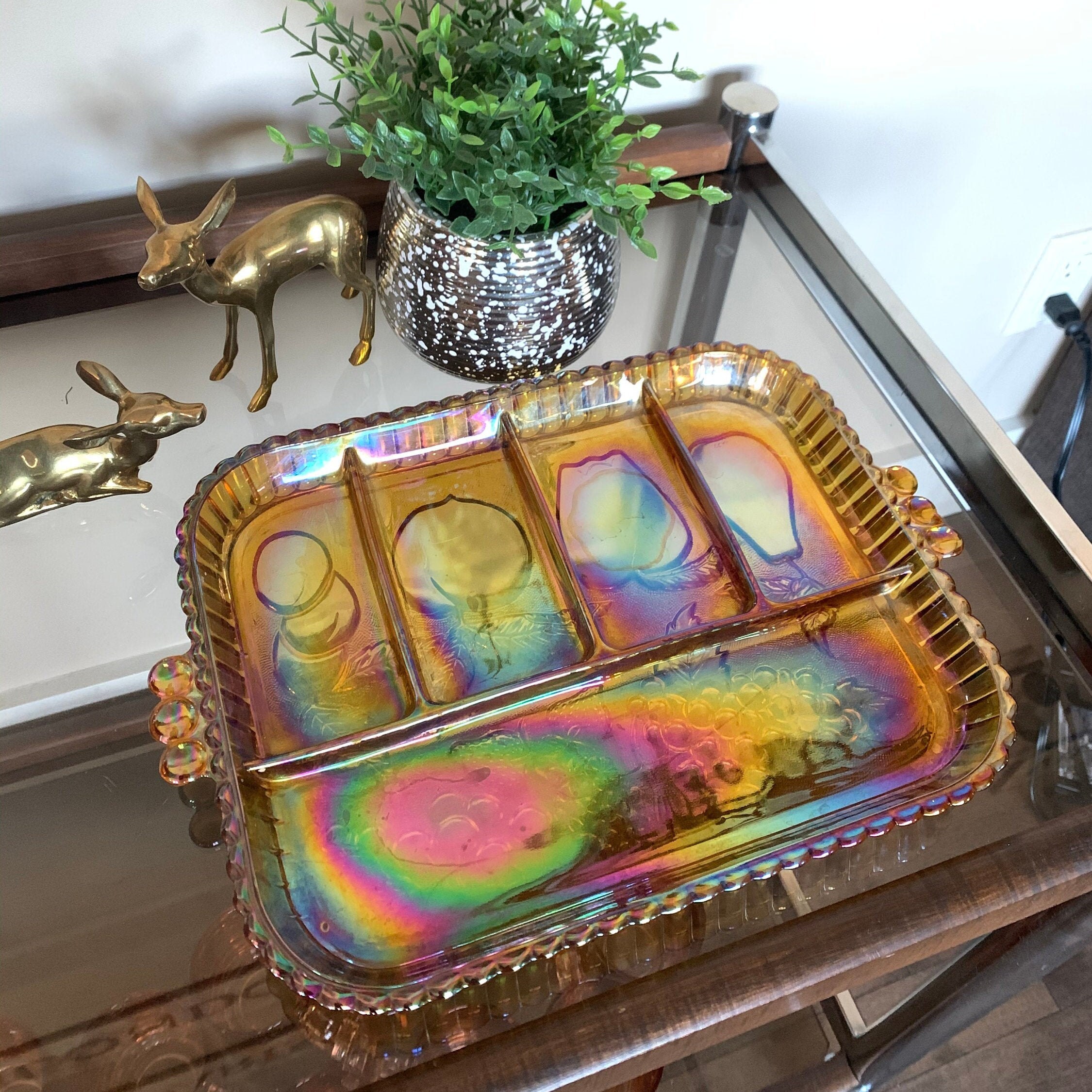 Vintage Carnival Glass Relish Tray Etsy