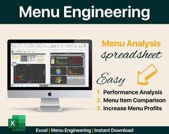 Menu Engineering Template | Analysis Tool | Excel Spreadsheet | "Improve Your Menu & Restaurant Profitability"