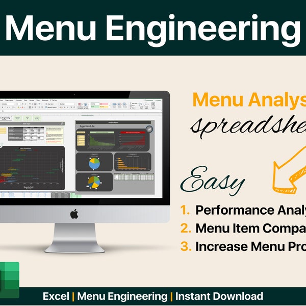 Menu Engineering Template | Analysis Tool | Excel Spreadsheet | "Improve Your Menu & Restaurant Profitability"