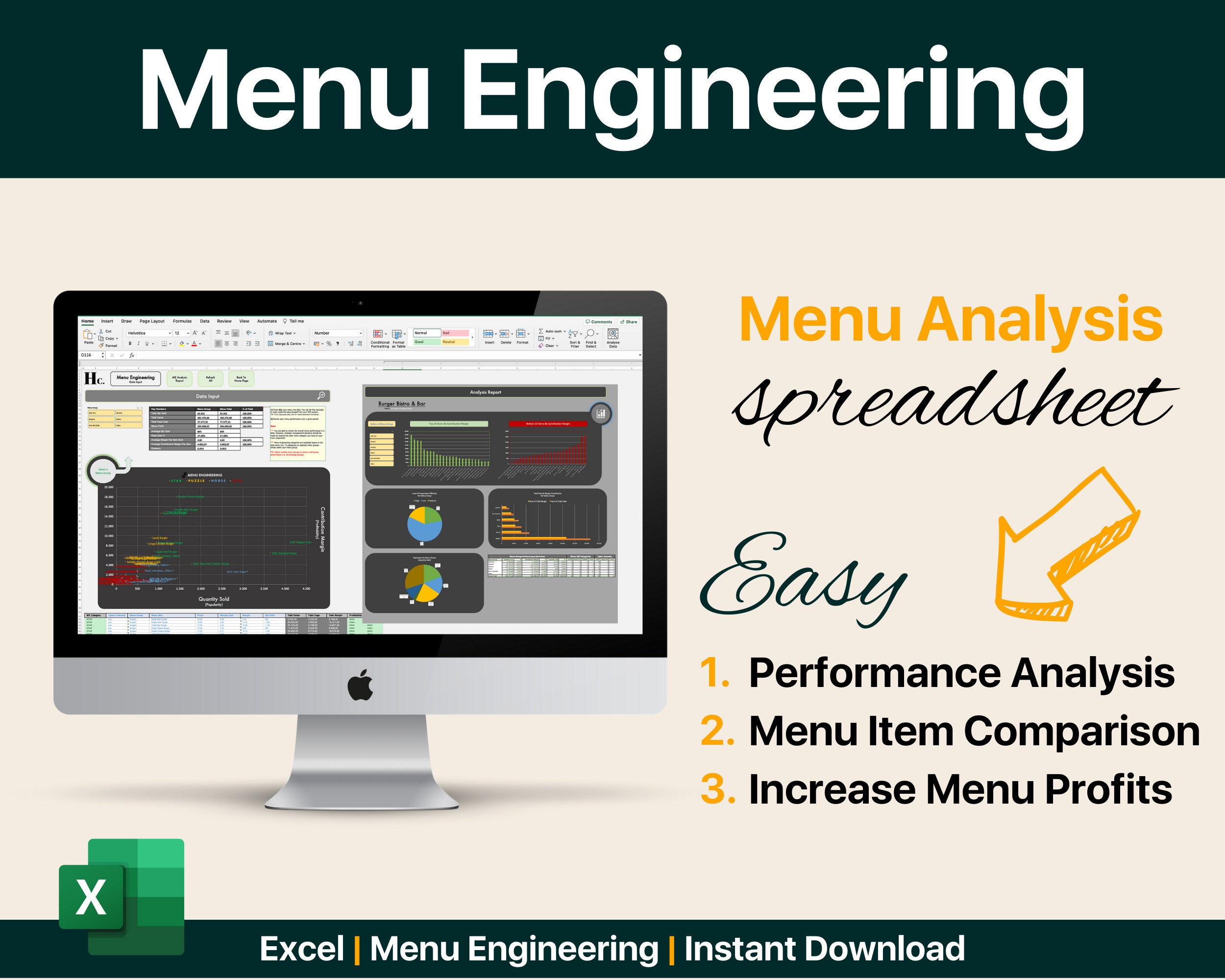 Menu Engineering Template Analysis Tool Excel Spreadsheet improve Your ...