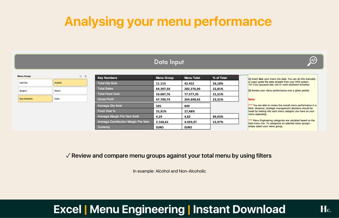 Menu Engineering Template Analysis Tool Excel Spreadsheet improve Your ...