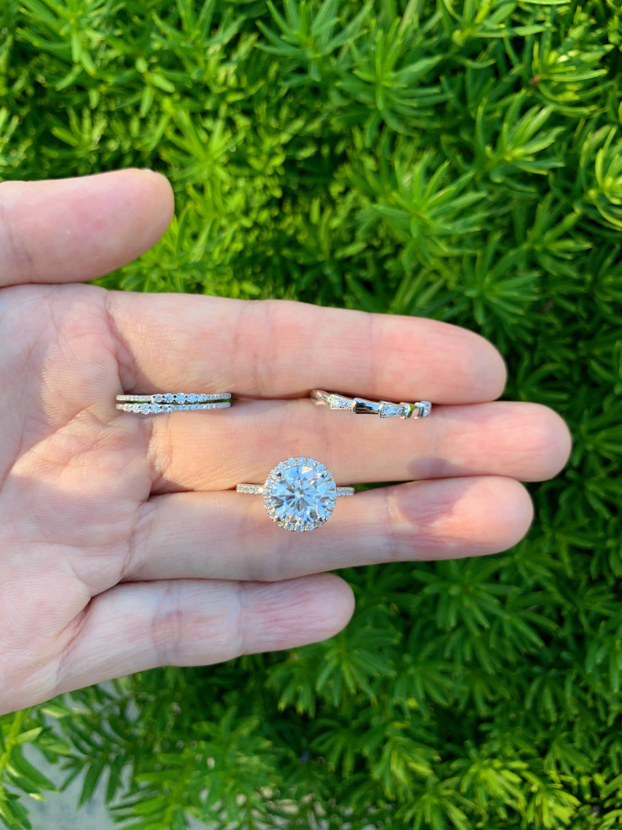 Art Deco 18K Real White Gold Plated Silver Stackable Ring Elegant