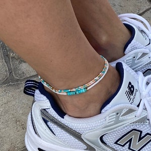 Stretchy Beaded Anklet, Double Wrap Ankle Bracelet, Boho Anklet, Glass Beads, Jewelry, Anklet Set