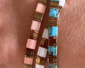Handgemaakte Miyuki Tila Tile-armband: boho stapelbare stretcharmband