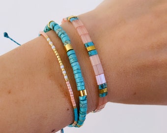 Bracciali impilabili, Bracciali con perline per donne, Bracciale regolabile, Bracciali Miyuki, Bracciali con piastrelle Tila, Bracciali Boho