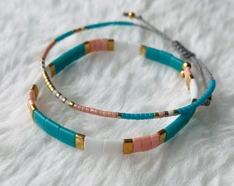 Braccialetti impilabili, Braccialetti di perline per le donne, Bracciale regolabile, Braccialetti Miyuki, Braccialetti Tila Tile, Braccialetti Boho